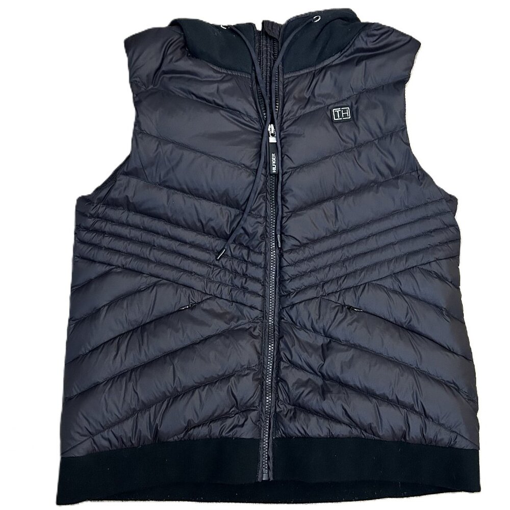 Tommy Hilfiger Women's Sport Puffer‎ Down Hoodie Vest Black Size Large